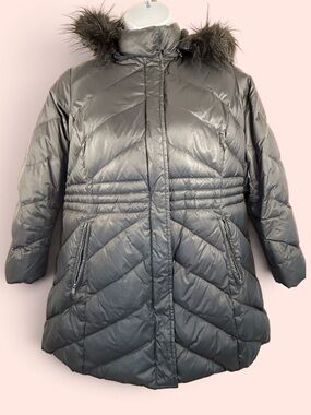 Talbots Women’s 1XP Petite Black Down Puffer Coat Faux Fur Hood